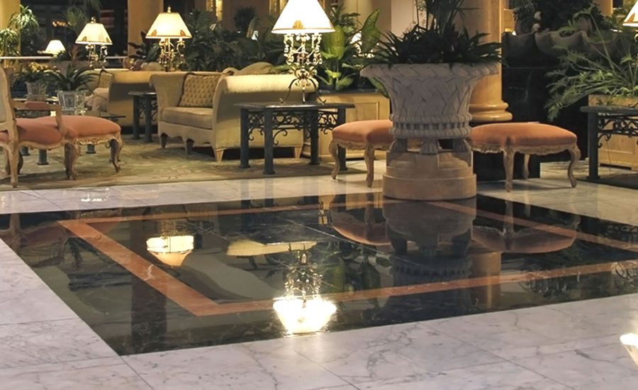 Polished marble floor in hotel lobby